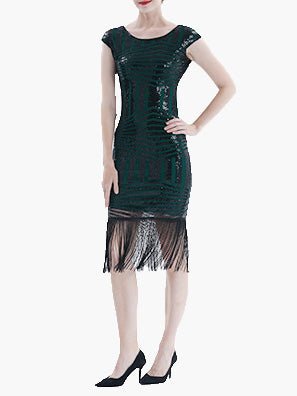 Sequined Fringe Slim Fit Midi Dress