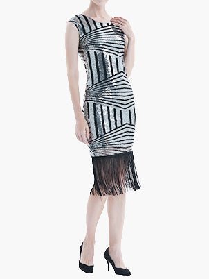 Sequined Fringe Slim Fit Midi Dress