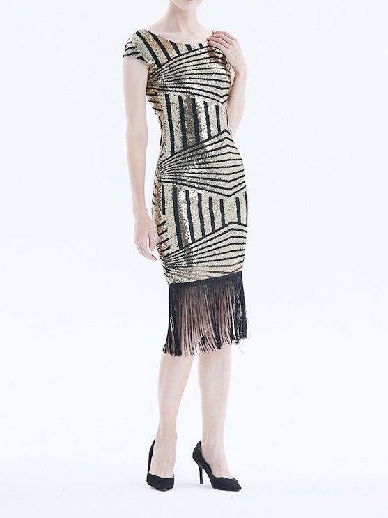 Sequined Fringe Slim Fit Midi Dress