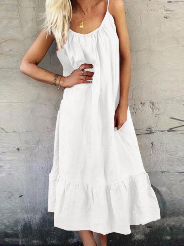 Solid Sling Ruffled Casual Dress