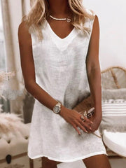 Solid V-Neck Sleeveless Casual Dress