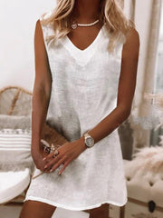 Solid V-Neck Sleeveless Casual Dress