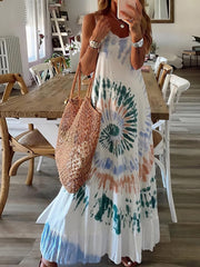 Tie Dye Print Sling Sleeveless Dress