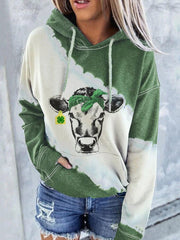 Cow Print Pocket Long Sleeve Hoody