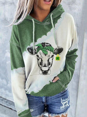 Cow Print Pocket Long Sleeve Hoody