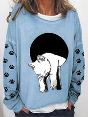 Long Sleeve Cat Printed Sweatshirt