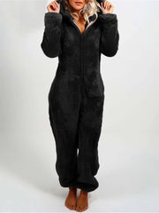 Furry Zipper Jumpsuit Hooded Pajamas