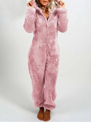 Furry Zipper Jumpsuit Hooded Pajamas