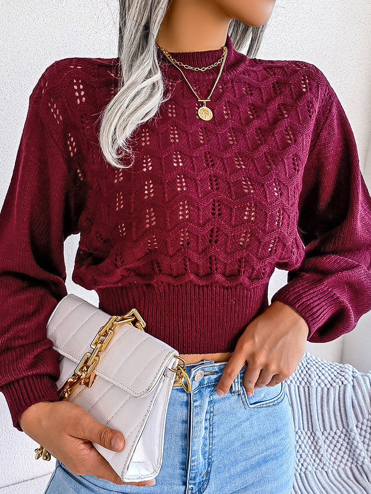 Cutout Striped Balloon Sleeve Cropped Knit Sweater