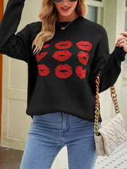 Knitted Love Lips Printed Long Sleeved Sweater