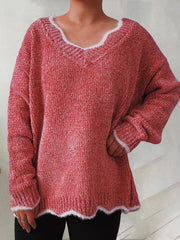 Solid Wavy Neck Long Sleeve Sweater