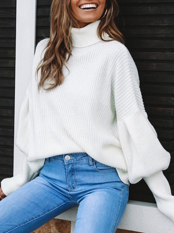 Turtleneck Solid Long Sleeve Knitted Sweater