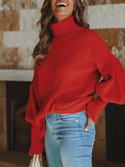 Turtleneck Solid Long Sleeve Knitted Sweater