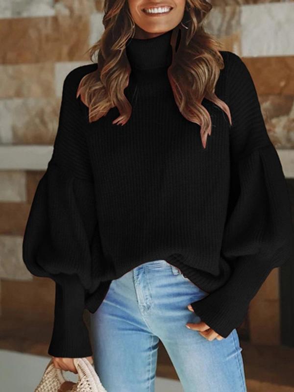 Turtleneck Solid Long Sleeve Knitted Sweater