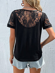 Black Lace Fashion Short Sleeve T-Shirt