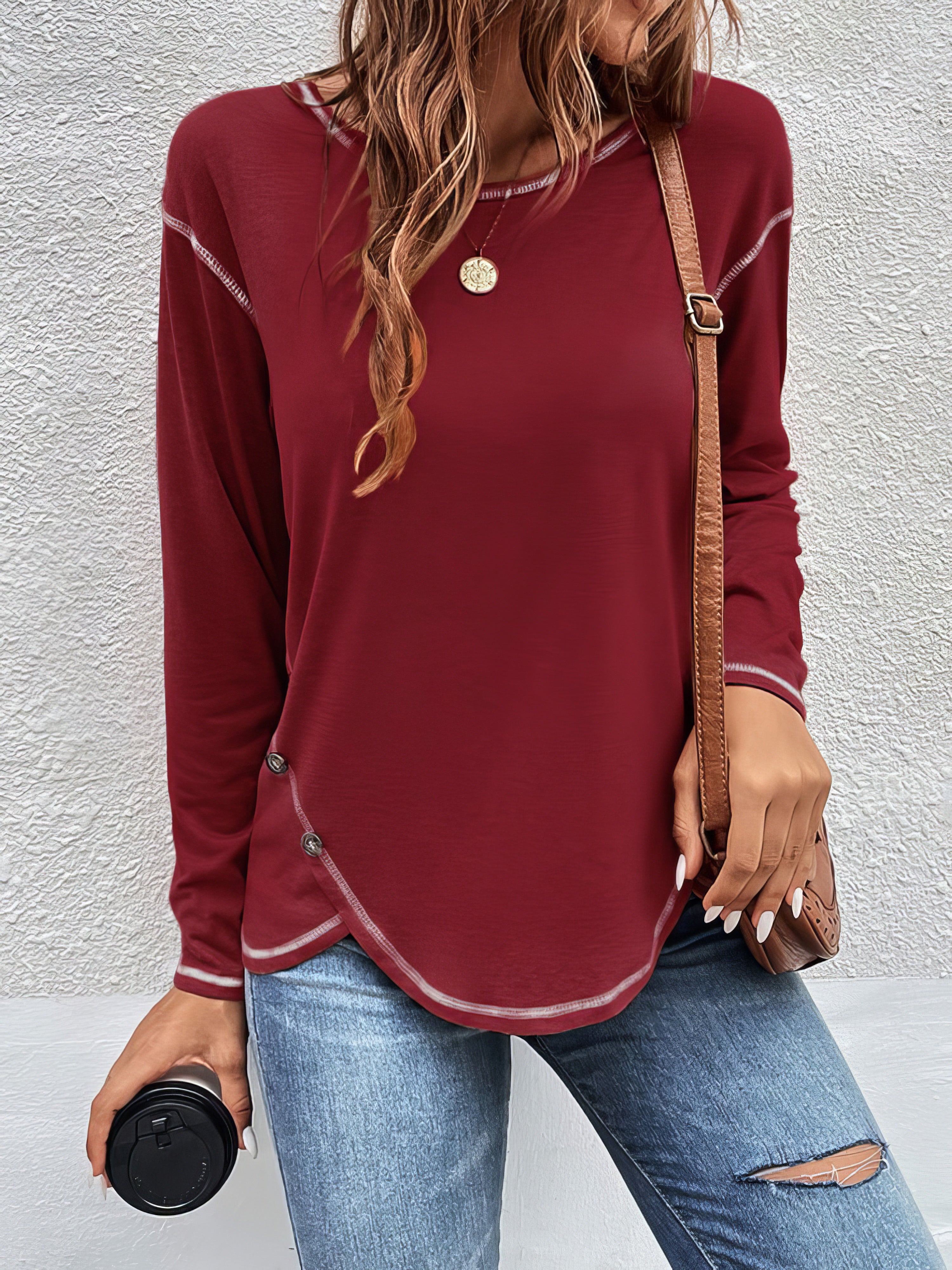 Button Irregular Long Sleeve T-Shirt