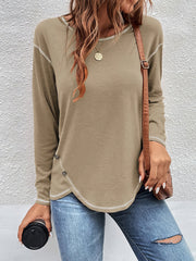 Button Irregular Long Sleeve T-Shirt