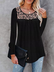 Leopard Print Round Neck Long Sleeve T-Shirt