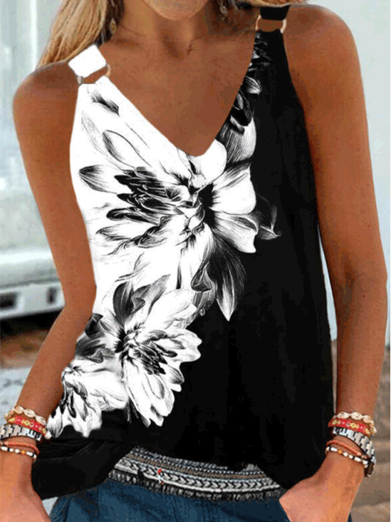 Tops Casual Floral Print Sling Sleeveless Tank Top