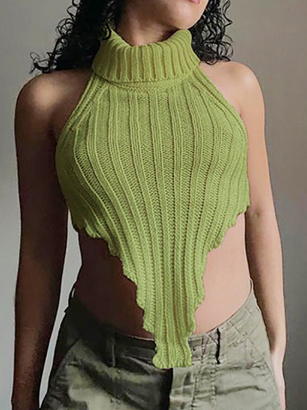 Tops Knitted Solid Sleeveless Tank Top