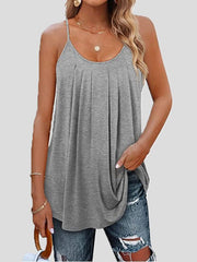 Tops Pleated Sling Crew Neck Tank Tops