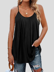 Tops Pleated Sling Crew Neck Tank Tops