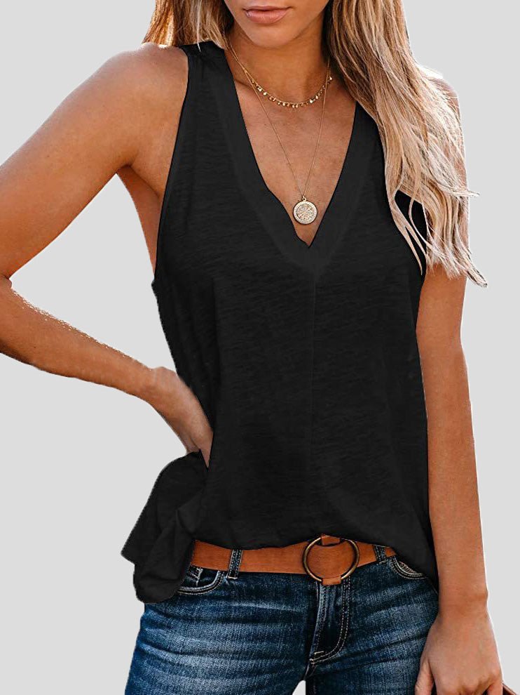 Tops Solid V-Neck Comfort Sleeveless Tank Top